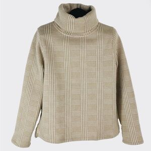 J Crew Long sleeve, Funnel Neck, Brown & Cream Plaid Pullover, NWT, Size M